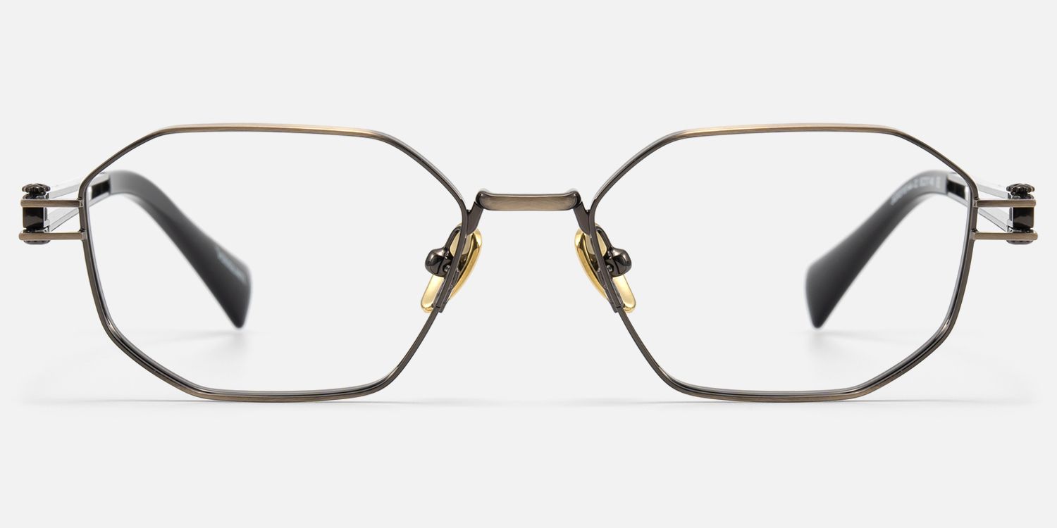 Loos-Gold Double Wire Oversized Geometric Glasses by Vooglam - Angle View