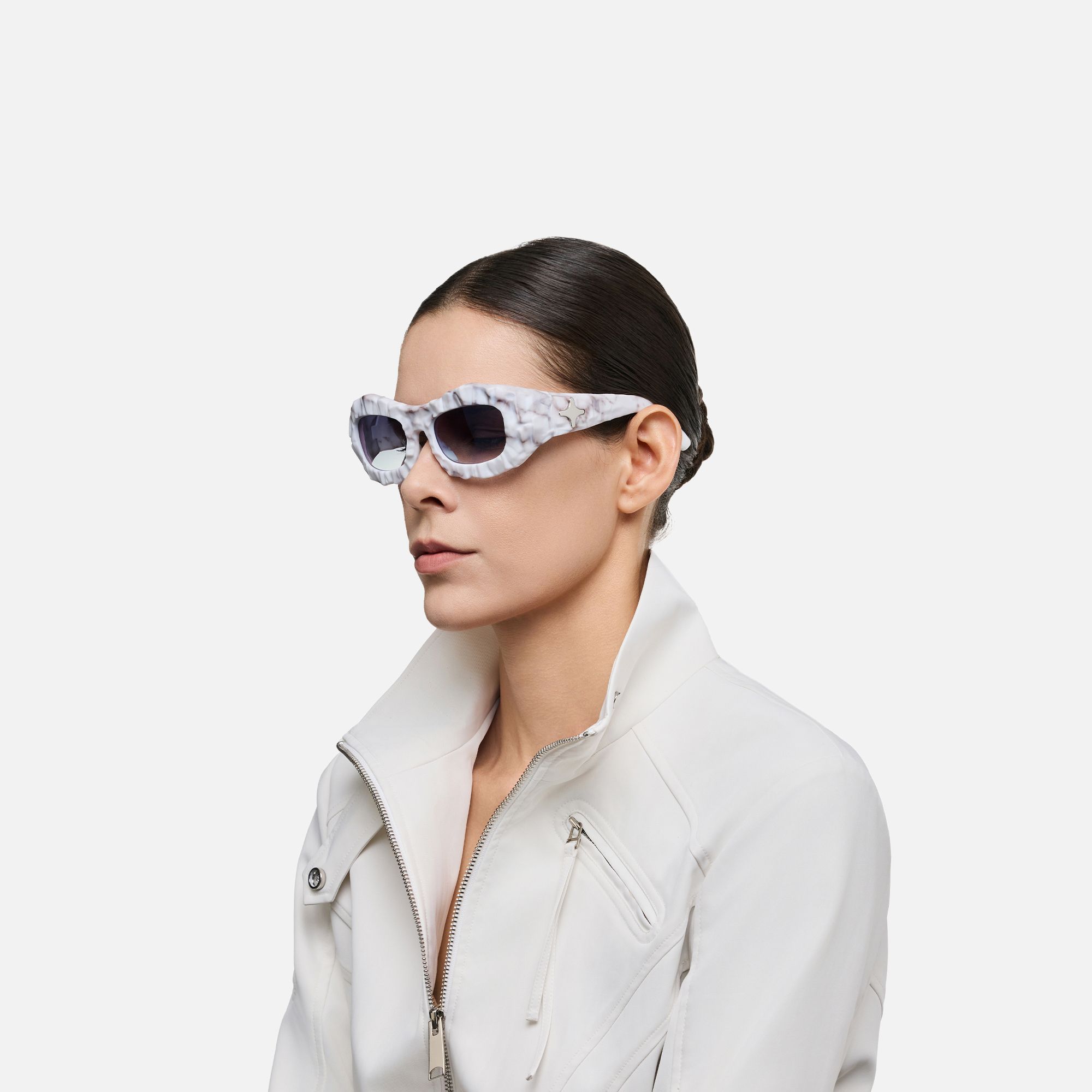 The Geologist - Marbled Gradient Gray Sunglasses by Vooglam - Side View On Model