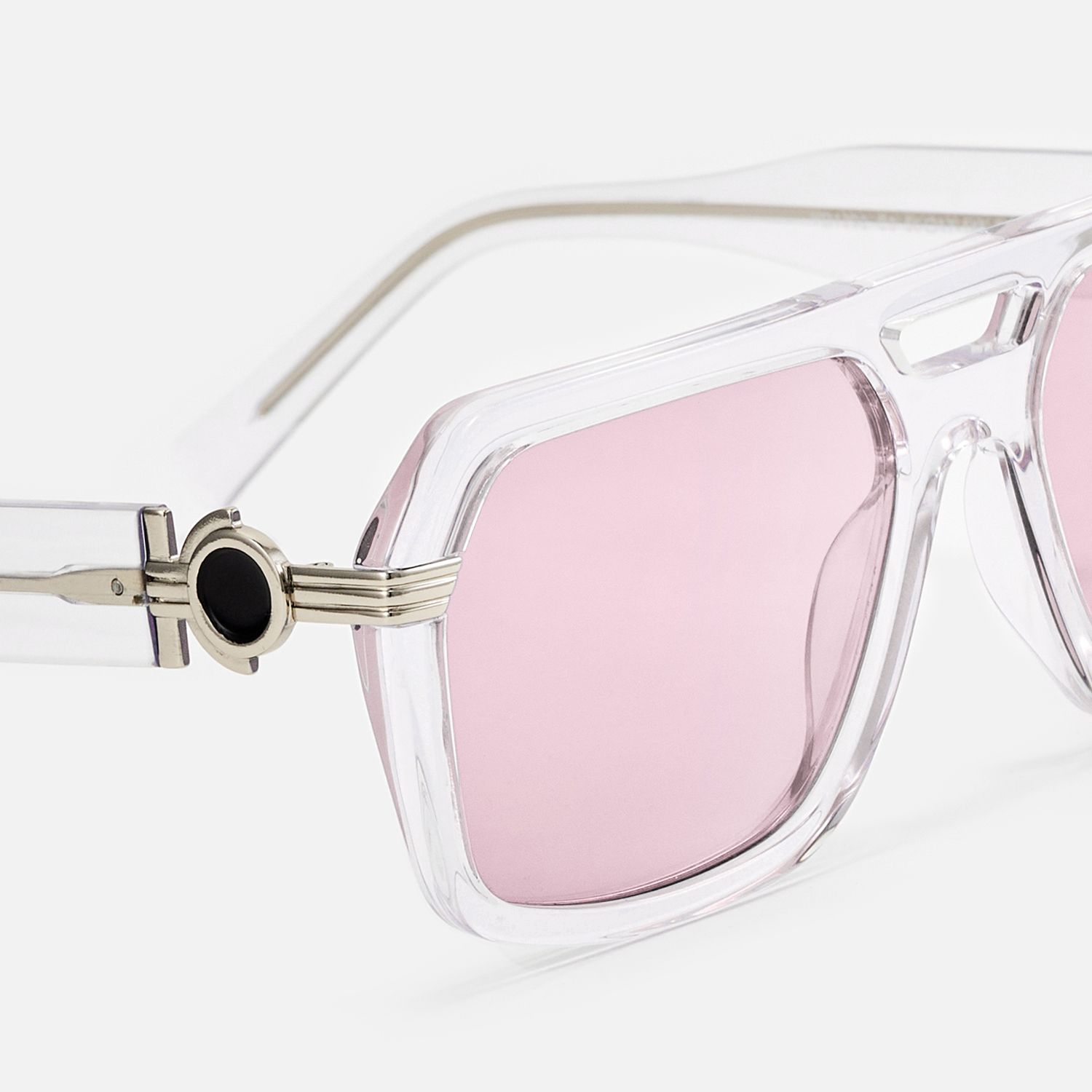 Maverick - Clear Frame Pink Lens Sunglasses by Vooglam - Design Details