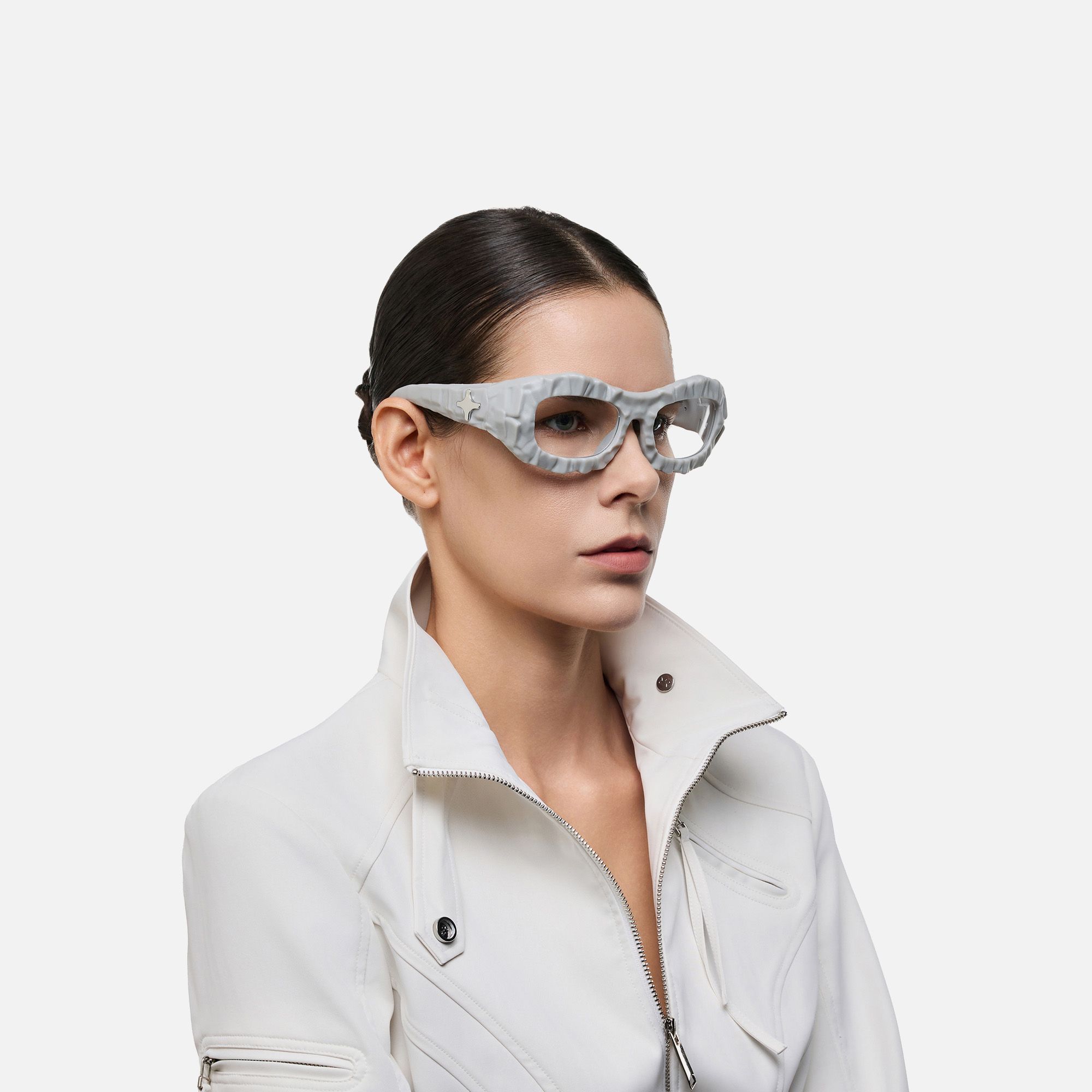 The Geologist - Bold Gray Marble Glasses by Vooglam - Side View On Model