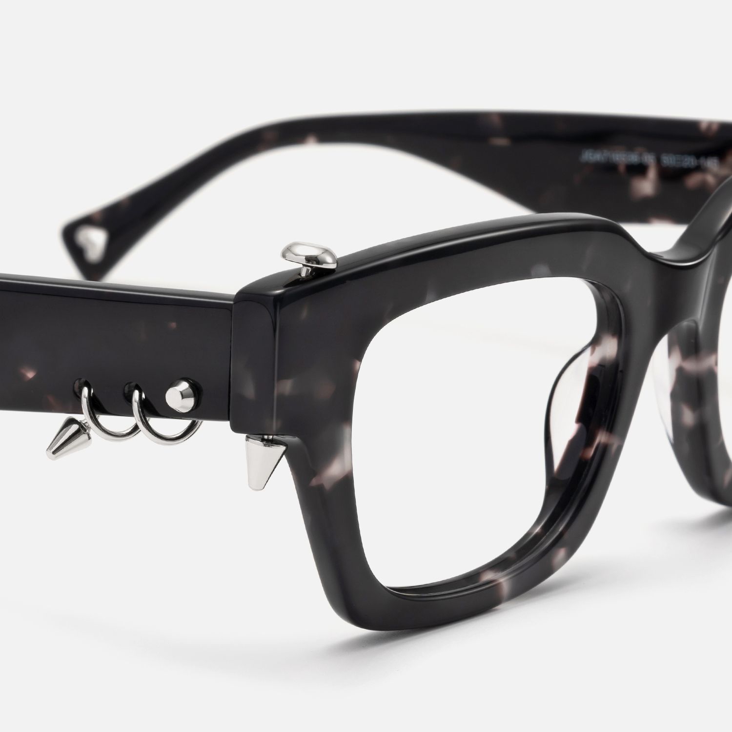 Sabrina - Black Pierced Tortoise Glasses by Vooglam - Design Details