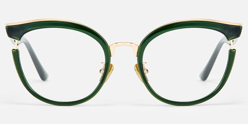 Retro - Green Gold Round Cat Eye Glasses by Vooglam
