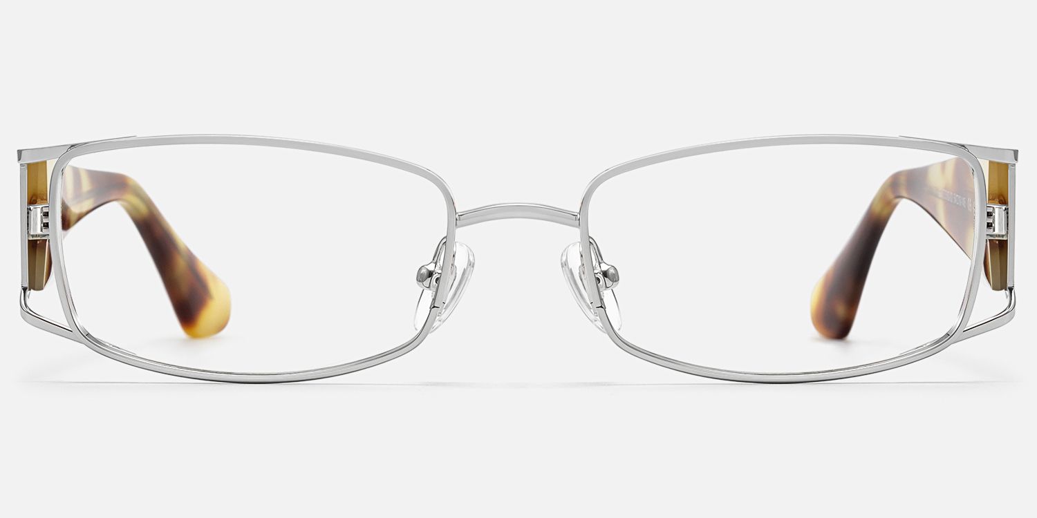 Wren - Nickel-Free Rectangle Silver Eyeglasses by Vooglam - Angle View