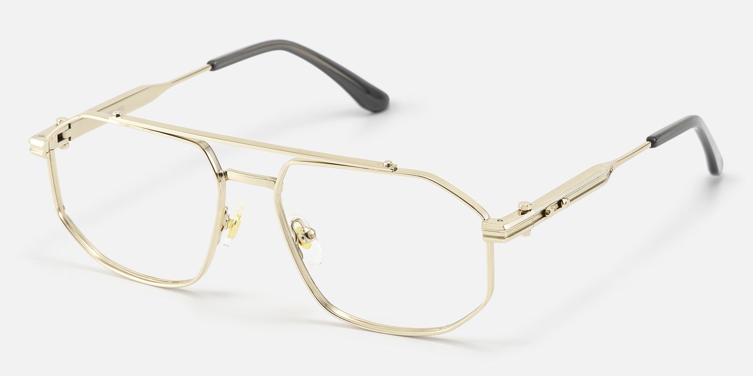 Ando - Gold Geometric Aviator Scale Glasses by Vooglam - Front View