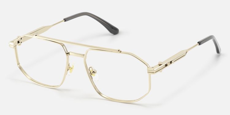 Ando - Gold Geometric Aviator Scale Glasses by Vooglam