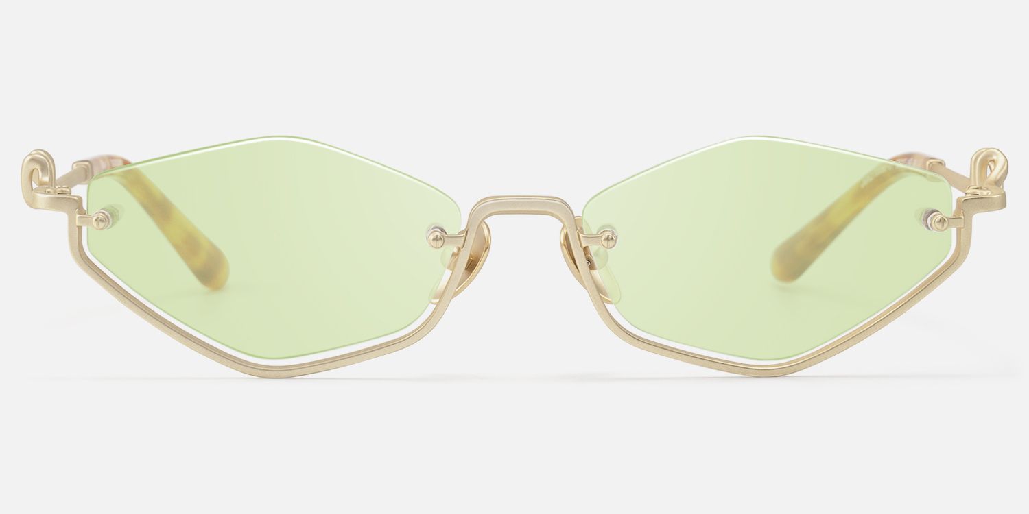 Niseko - Brushed Gold Green Tinted Half Rim Shades by Vooglam - Angle View