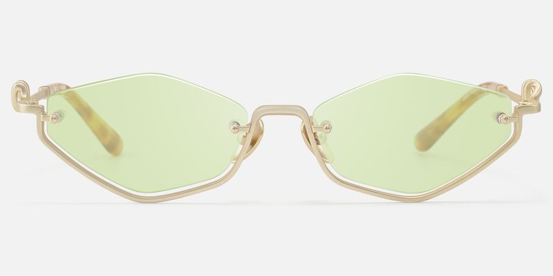 Niseko - Brushed Gold Green Tinted Half Rim Shades by Vooglam