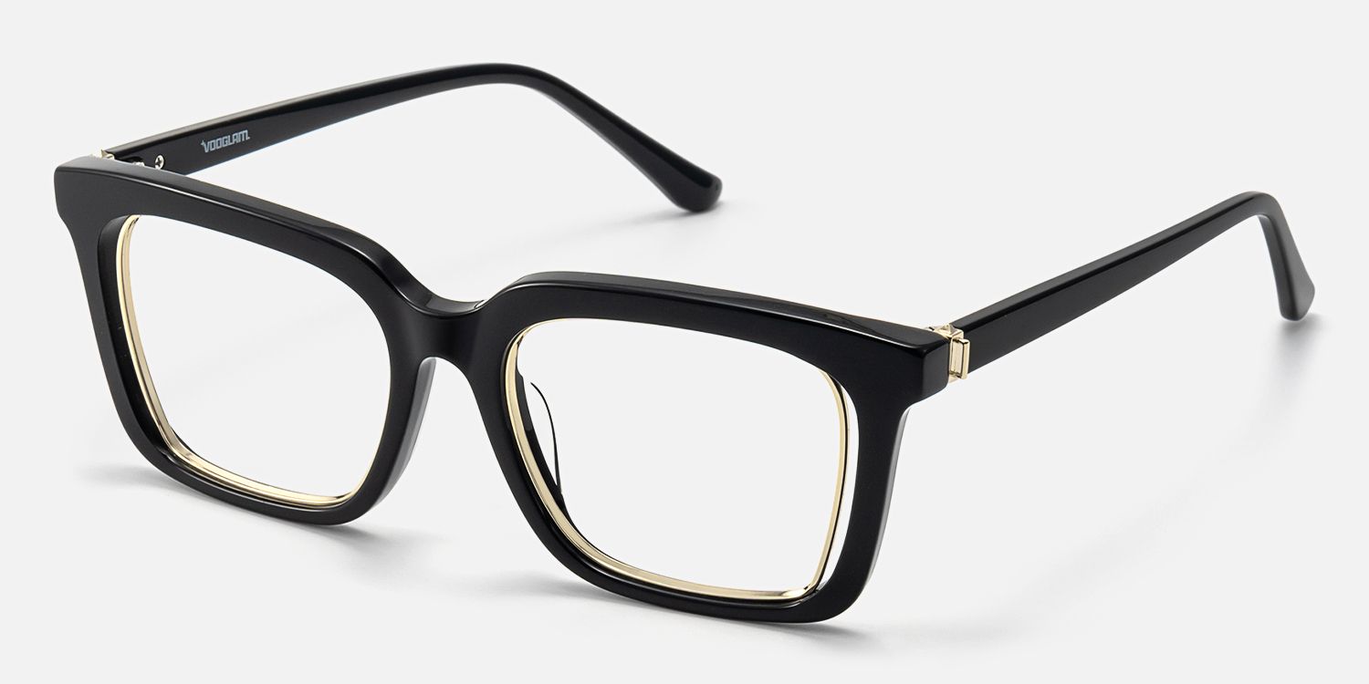 Chaparral - Vintage Black Rectangle Glasses by Vooglam - Front View
