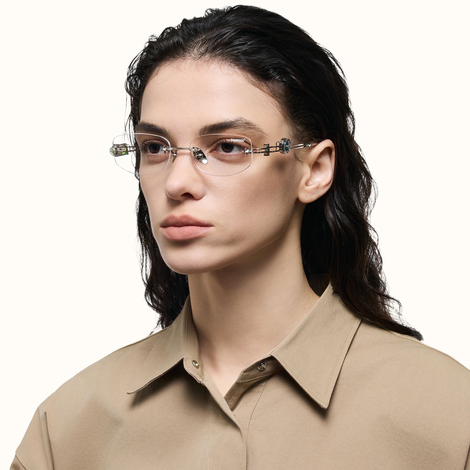 The Utilitarian - Silver Rimless Compass Glasses by Vooglam - Image 5