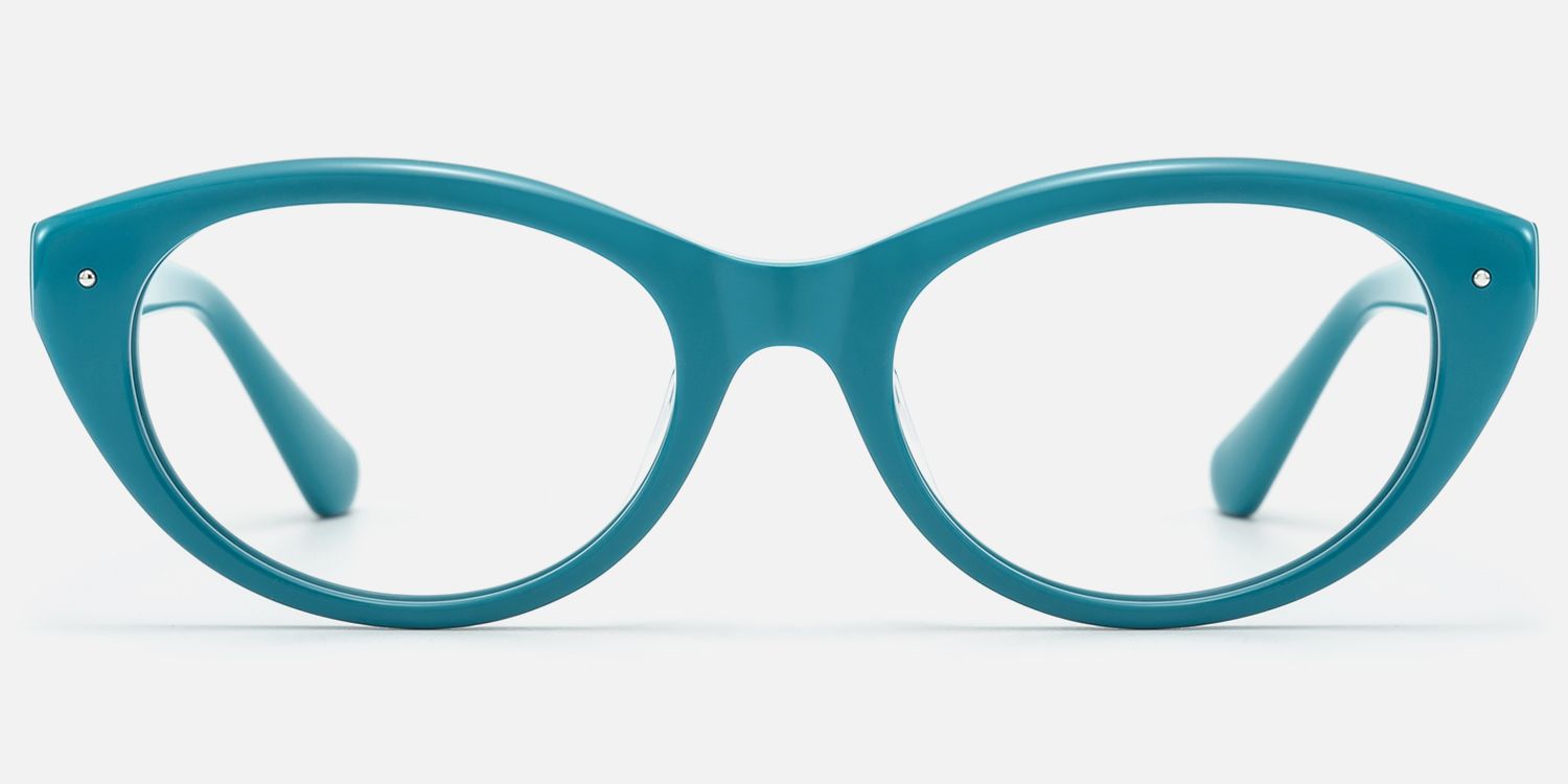 Vael-Vintage Teal Acetate Oval Cateye Glasses by Vooglam - Angle View