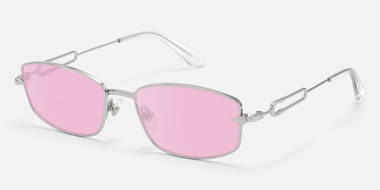 Bladework - Silver Narrow Pink Tint Sunglasses by Vooglam