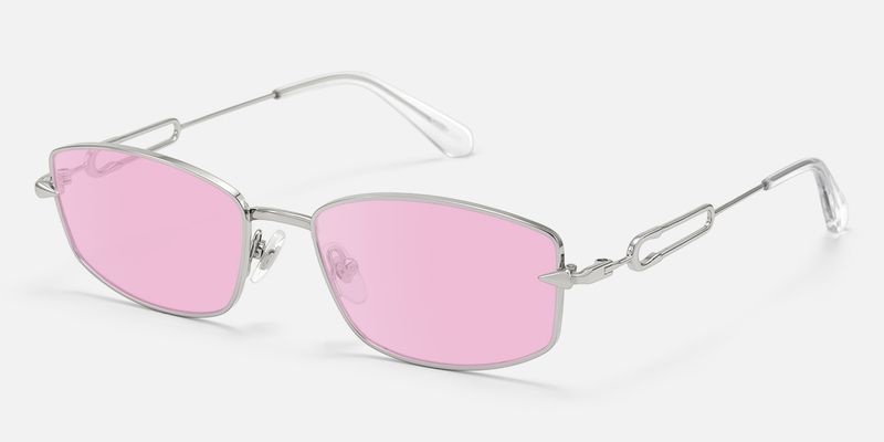 Bladework - Silver Narrow Pink Tint Sunglasses by Vooglam