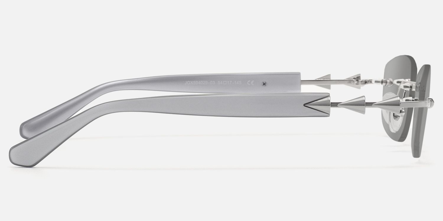 Fracture - Light Grey Tint Rimless Sunglasses by Vooglam - Side View