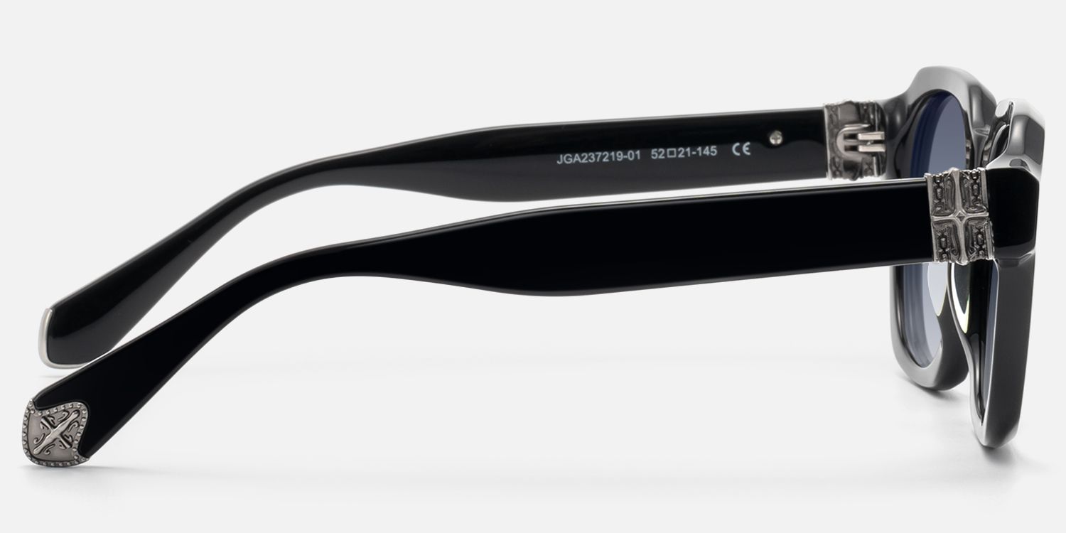 Vernon - Glossy Black Gradient Gray Sunglasses by Vooglam - Side View