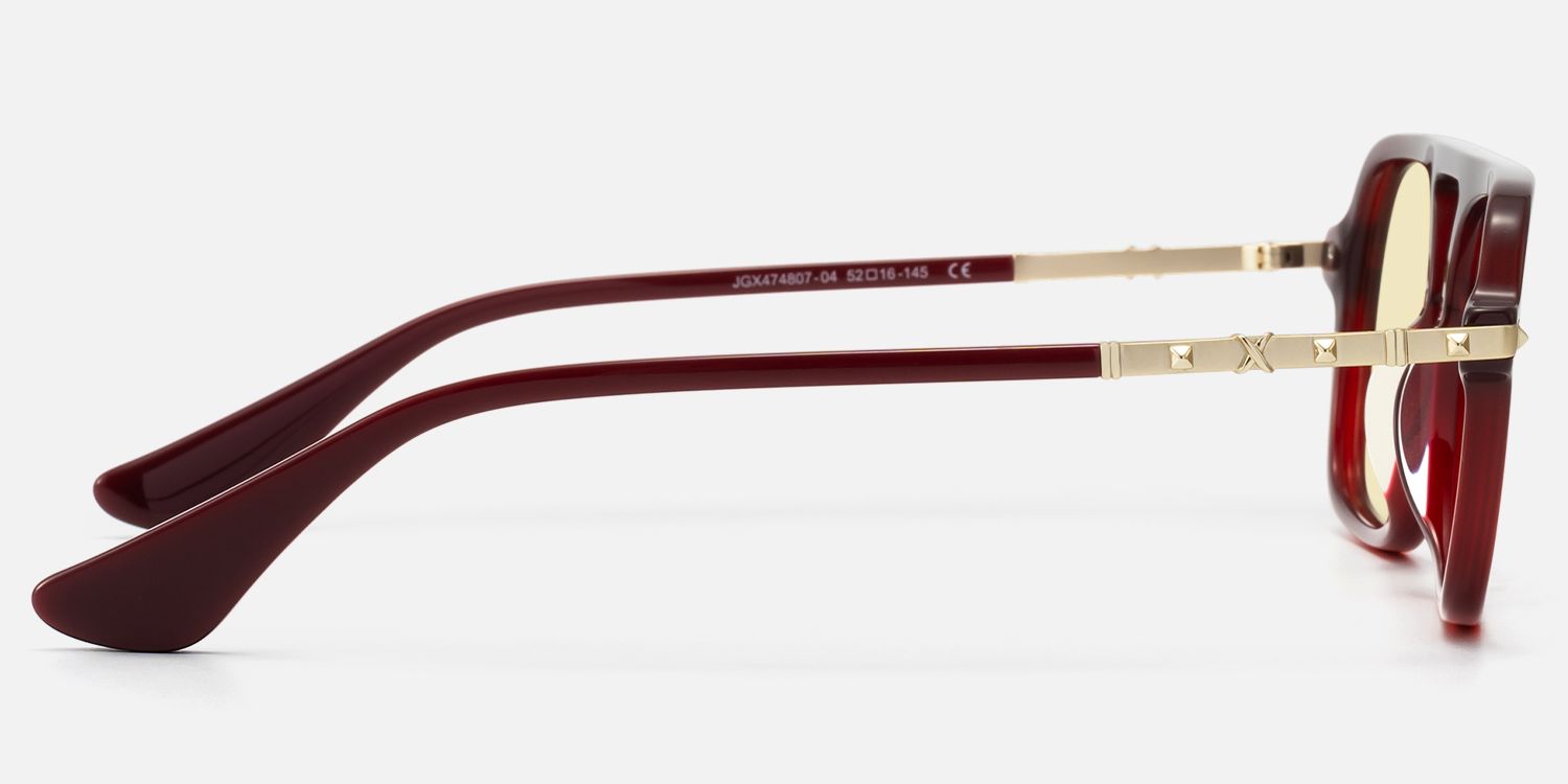 Marfa - Yellow Tint Red Square Pilot Sunglasses by Vooglam - Side View