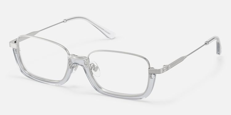Basel - Translucent Gray Silver Rectangle Glasses by Vooglam