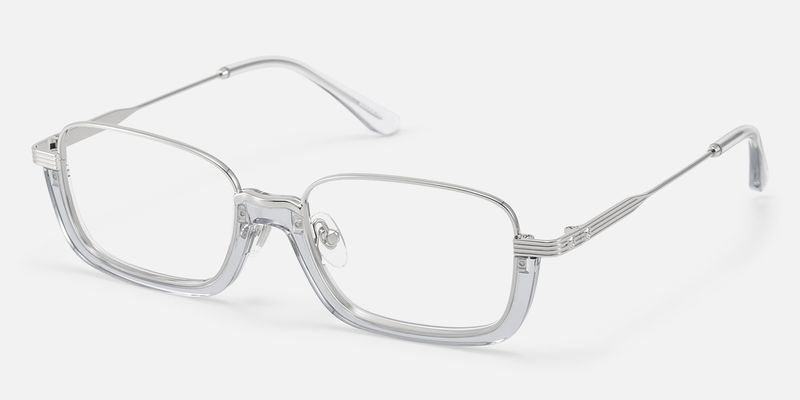 Basel - Translucent Gray Silver Rectangle Glasses by Vooglam