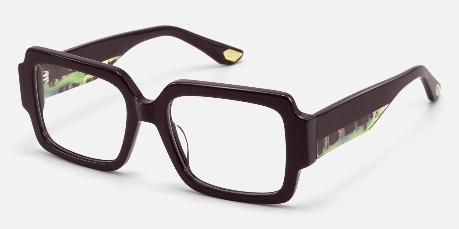 Axis - Large Burgundy Art Deco Glasses by Vooglam - Front View