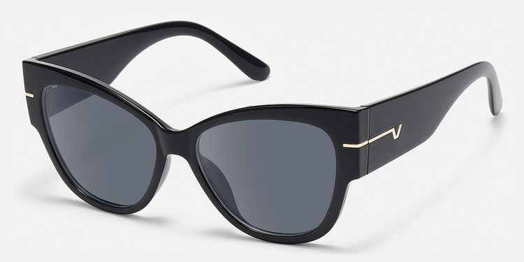 Elektra - Black Wide Temple Cat Eye Sunglasses by Vooglam