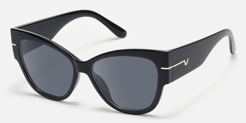 Elektra - Black Wide Temple Cat Eye Sunglasses by Vooglam
