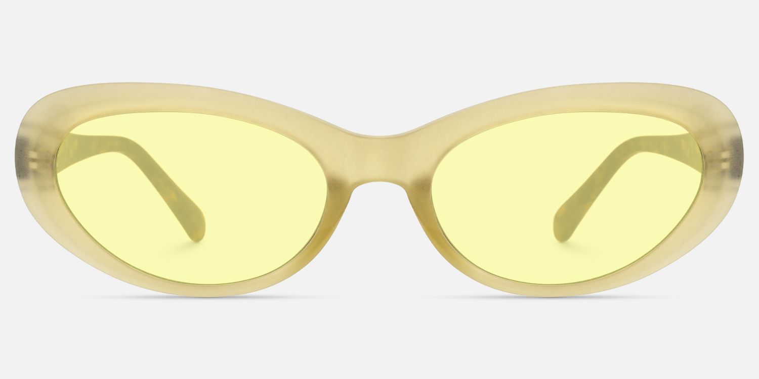 Phantom - Oval Yellow Sunglasses by Vooglam - Angle View
