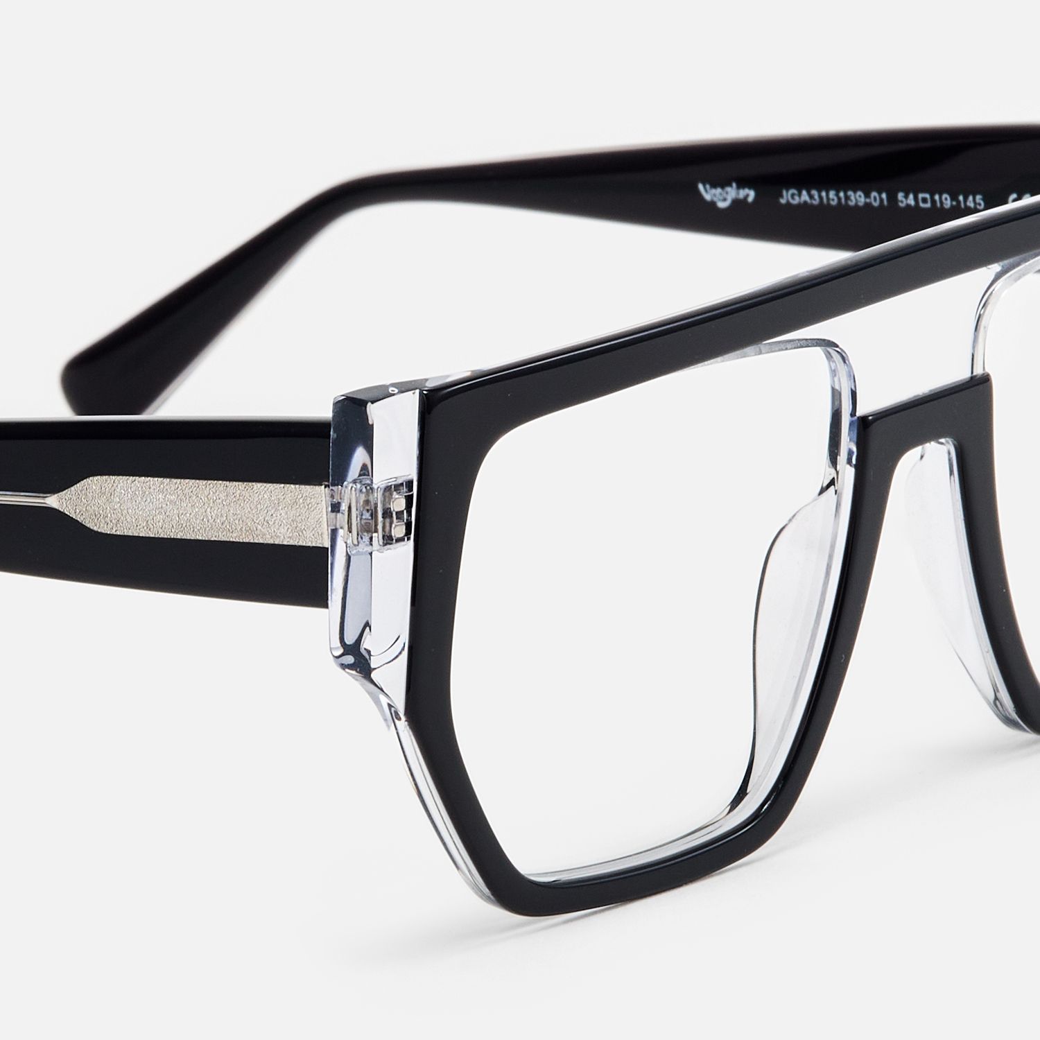 Inerney - Black Clear Flat Top Aviator Glasses by Vooglam - Design Details