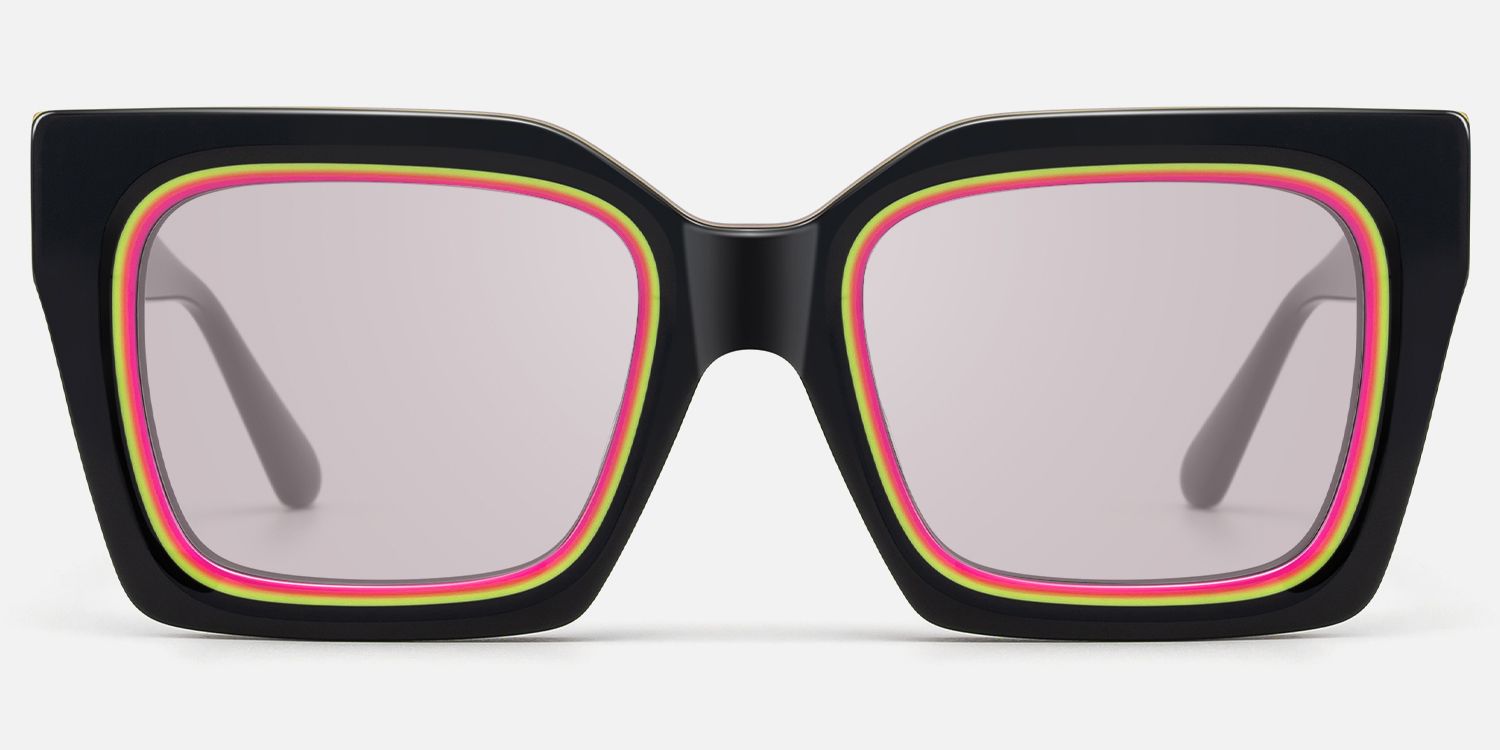 Trance - Black Rave Sunglasses with Square Frame by Vooglam - Angle View