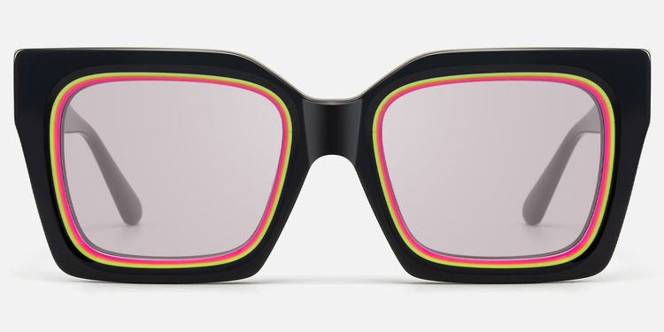 Trance - Black Rave Sunglasses with Square Frame by Vooglam