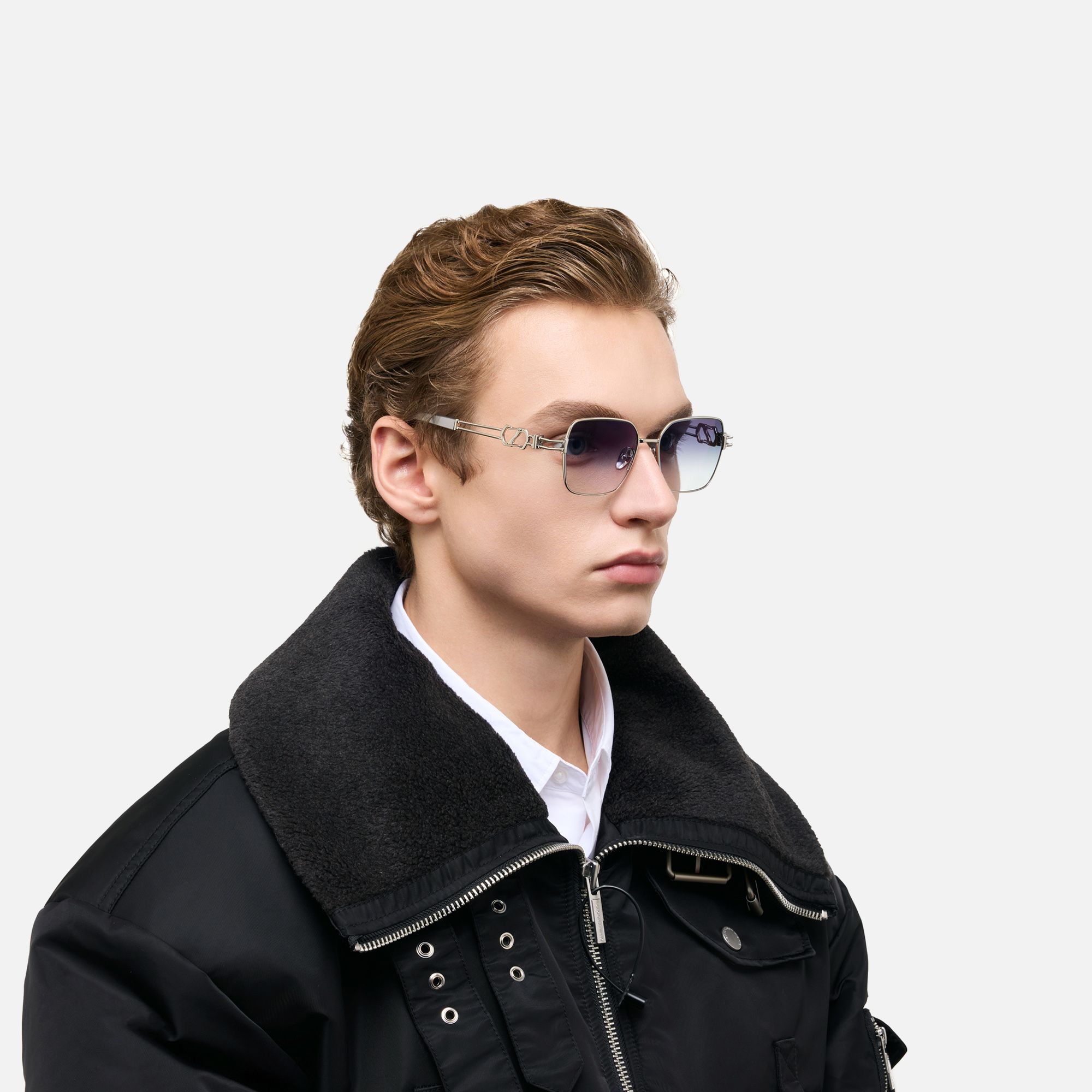 The Architect - Silver Carabiner Brown Sunglasses by Vooglam - Model Side Profile
