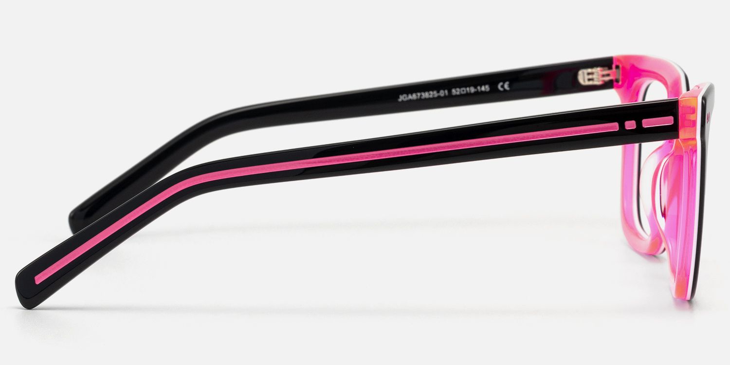 Remix - Black and Pink Neon Rectangle Rave Glasses by Vooglam - Side View