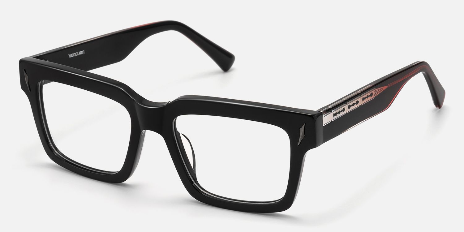 Razor - Thick Acetate Black Glasses by Vooglam - Front View