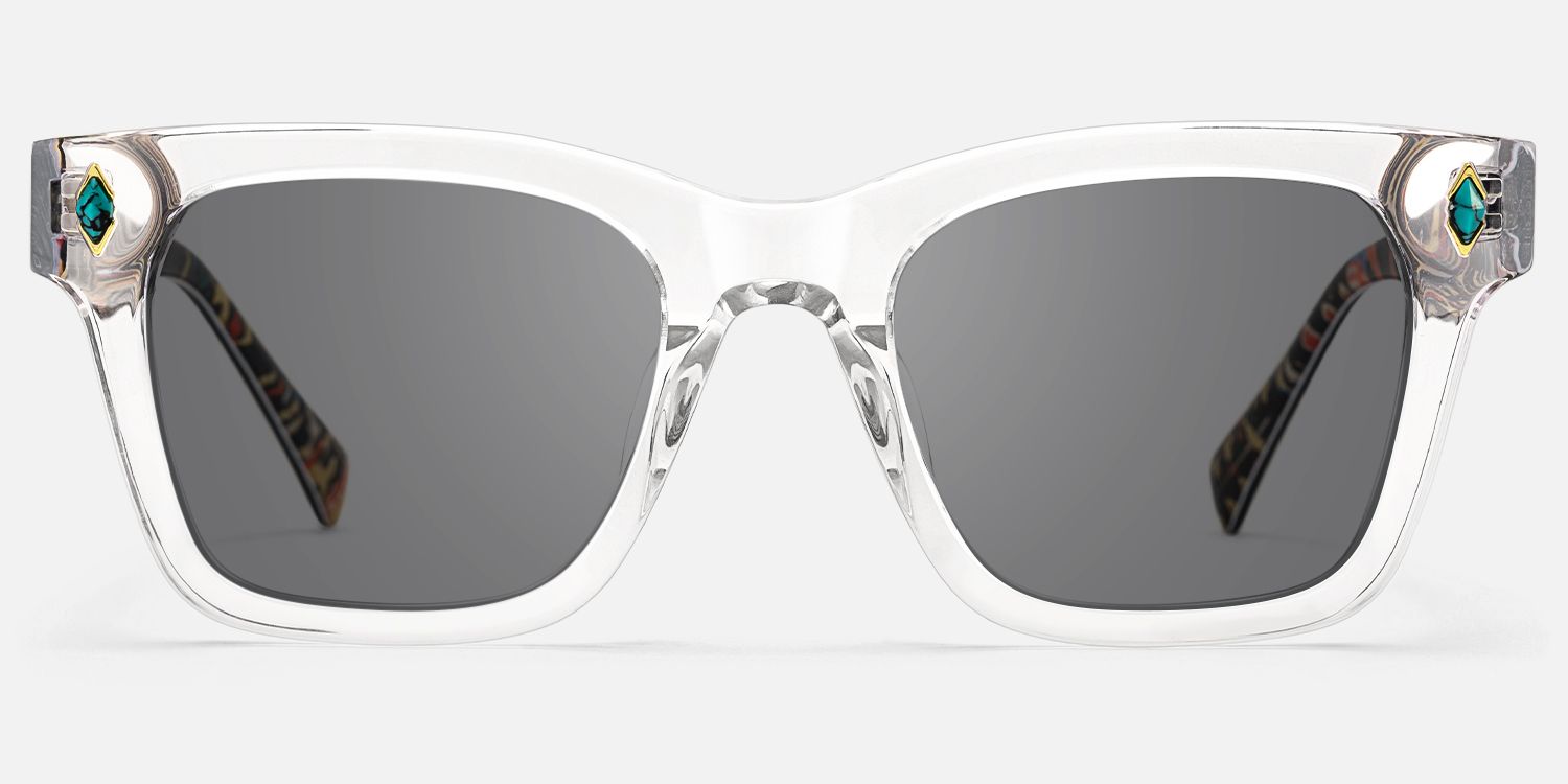 Adinkra - Turquoise Deco Square Clear Sunglasses by Vooglam - Angle View