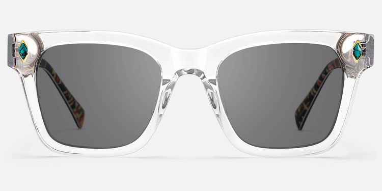 Adinkra - Turquoise Deco Square Clear Sunglasses by Vooglam