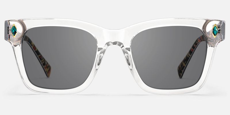 Adinkra - Turquoise Deco Square Clear Sunglasses by Vooglam