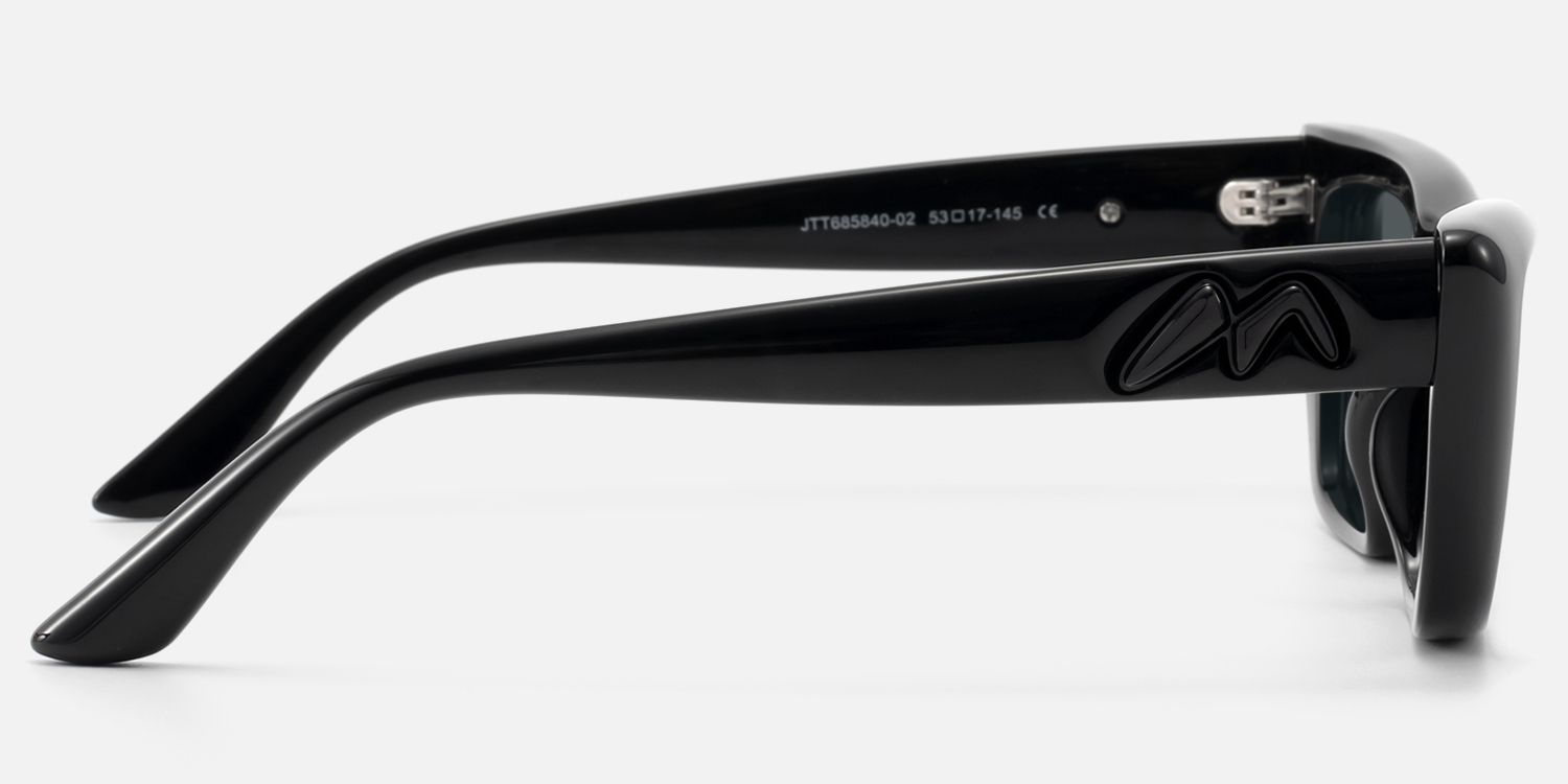 Meguro - Black Inflated Cat-Eye Tinted Sunglasses by Vooglam - Side View