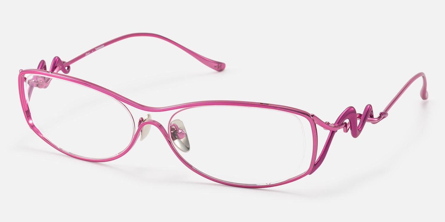 Okinawa - Pink Metal Hollow Design Oval Glasses by Vooglam - Front View