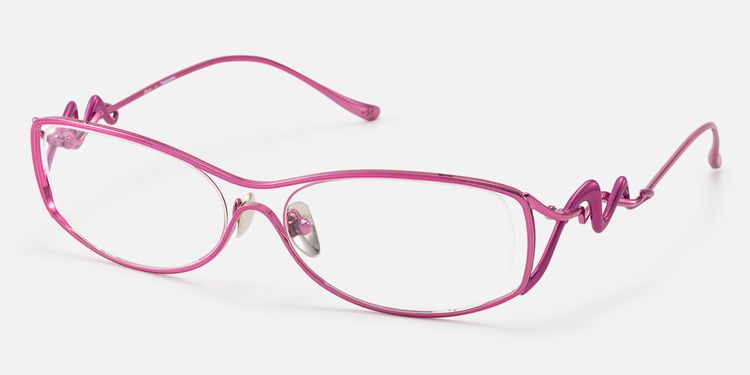 Okinawa - Pink Metal Hollow Design Oval Glasses by Vooglam