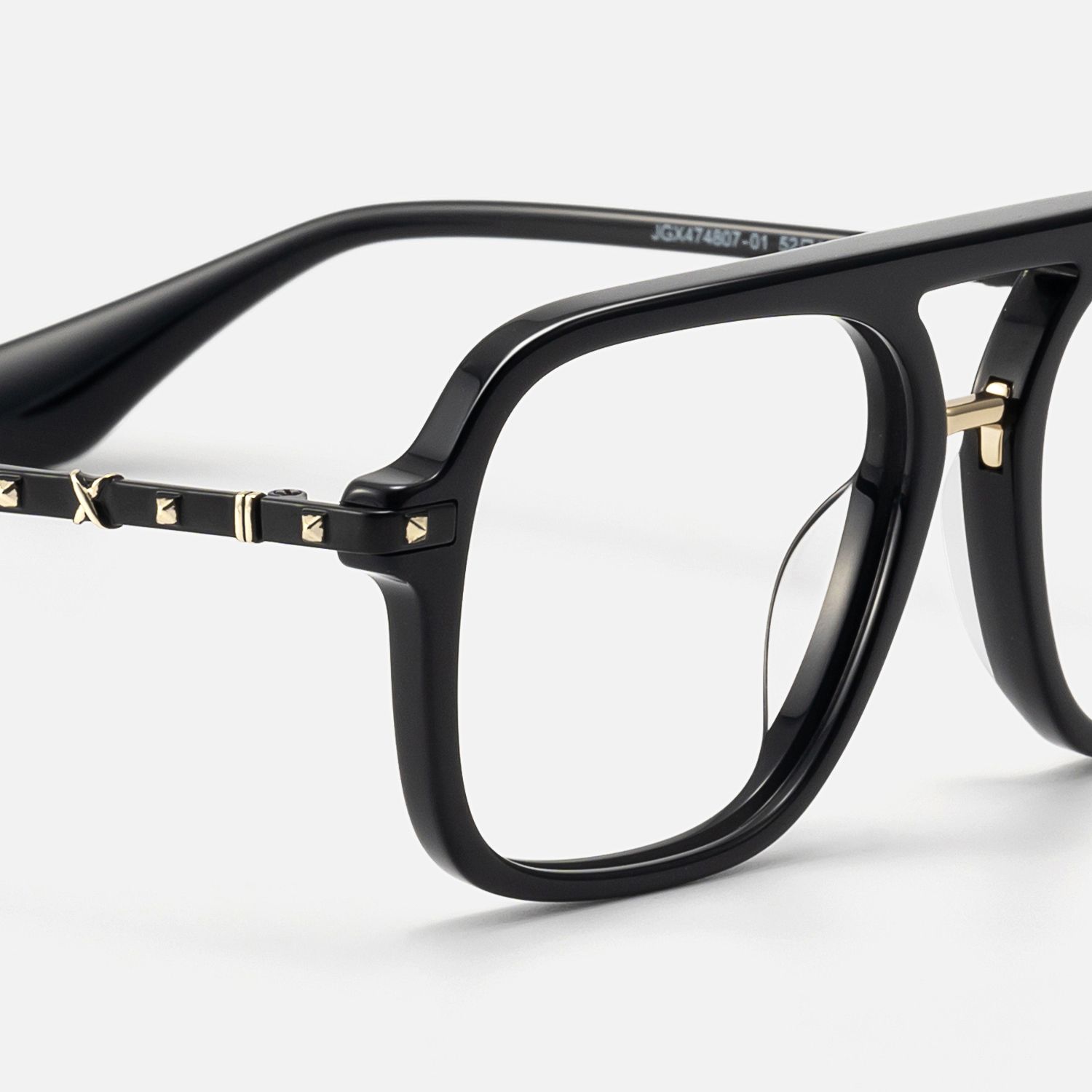 Marfa - Premium Black Gold Square Aviator Glasses by Vooglam - Design Details