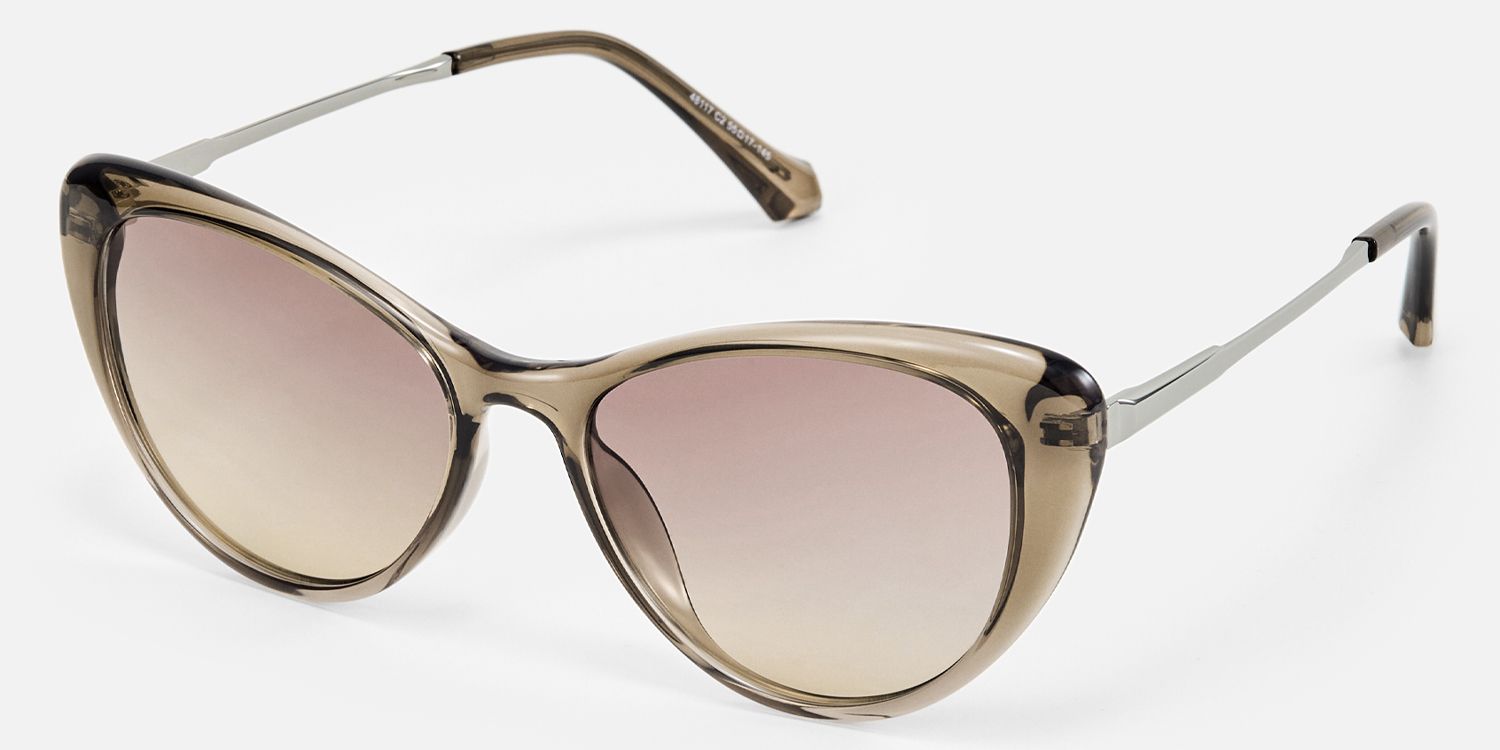 Kailano - Cat Eye Champagne Prescription Sunglasses by Vooglam - Front View