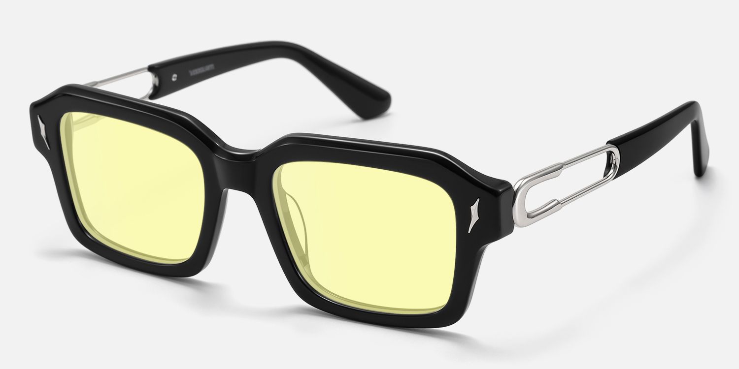 Blindspot - Acetate Yellow Tint Black Sunglasses by Vooglam - Front View