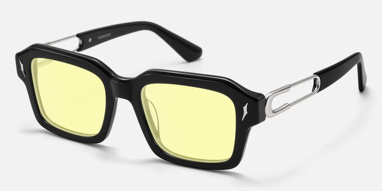 Blindspot - Acetate Yellow Tint Black Sunglasses by Vooglam