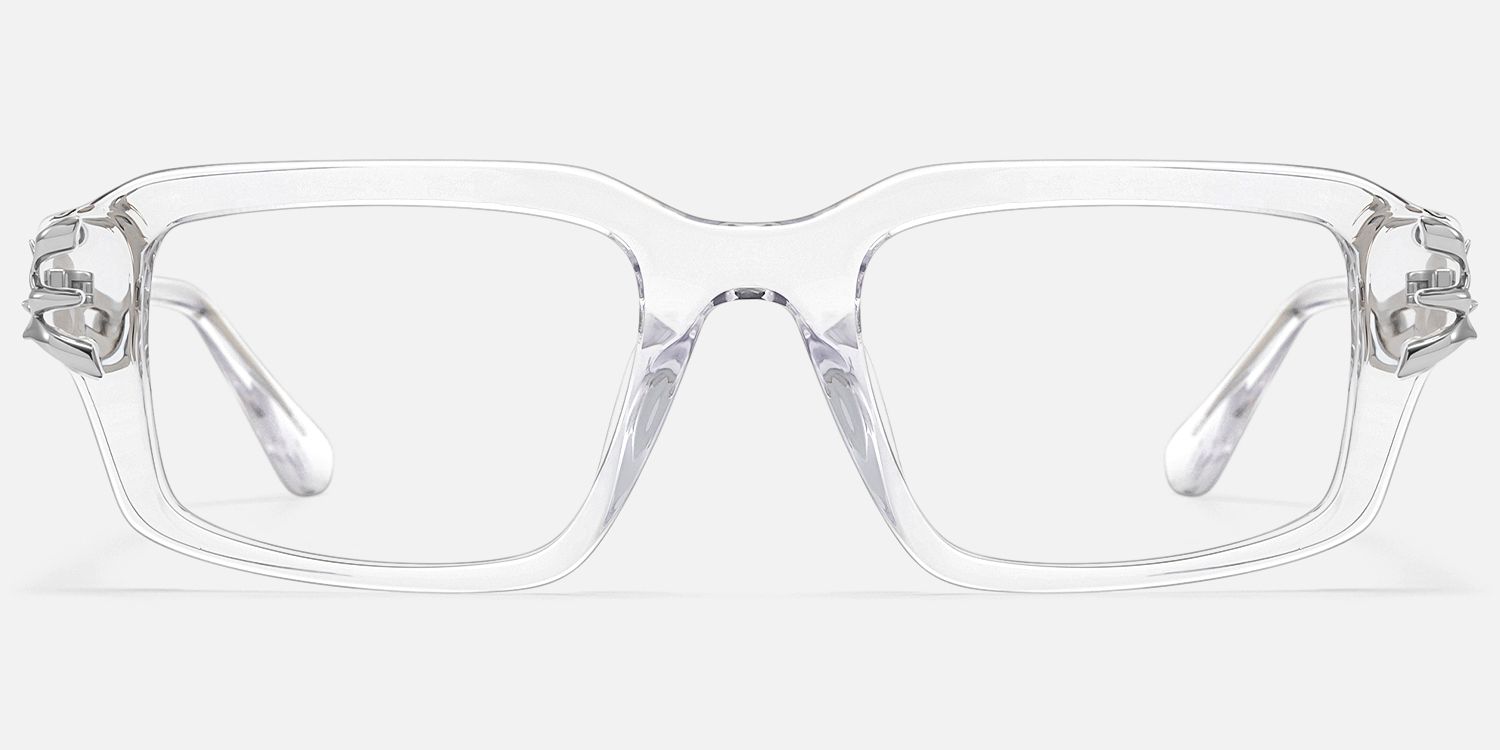 Vorpal - Clear Thorn Rectangle Silver Glasses by Vooglam - Angle View