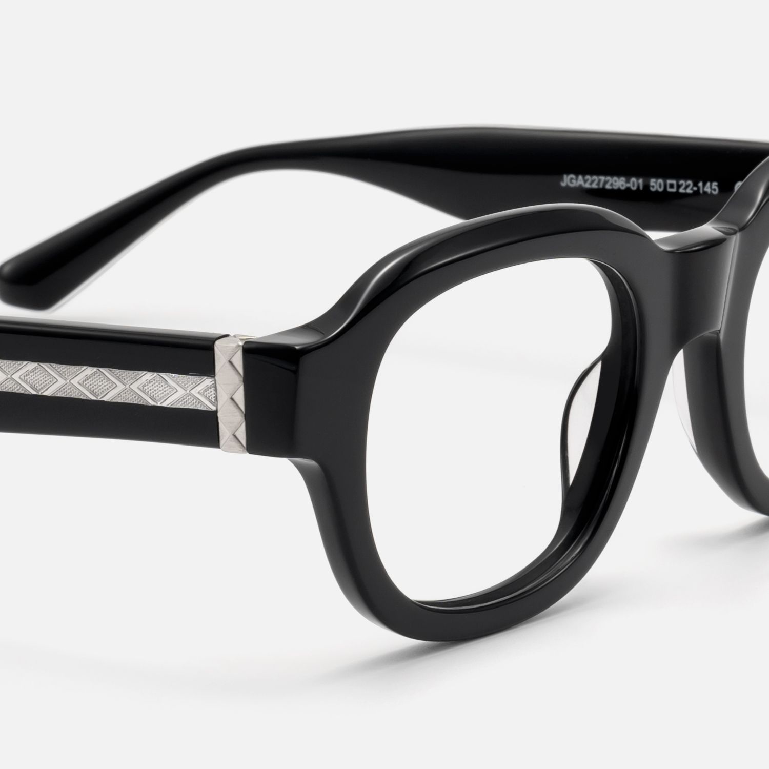 Eerie - Shiny Black Diamond Patterned Glasses by Vooglam - Design Details