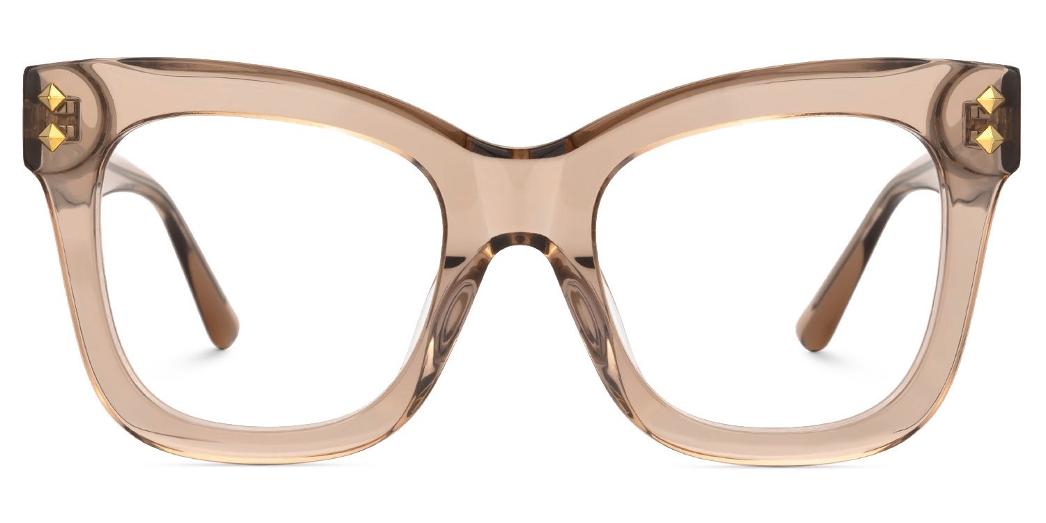 Faustyna - Square Champagne Eyeglasses by Vooglam - Angle View