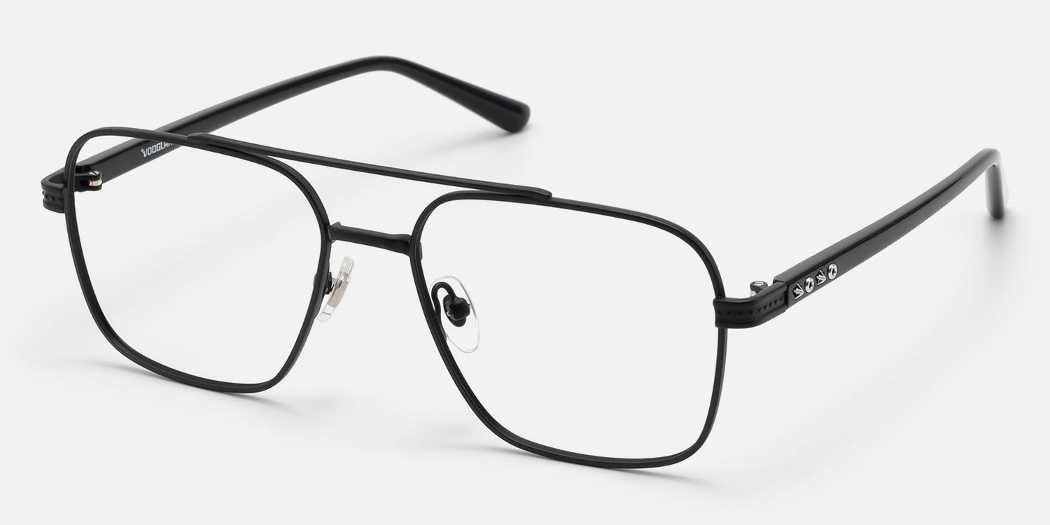 Kovar - Matte Black Monochrome Wire Aviator by Vooglam - Front View