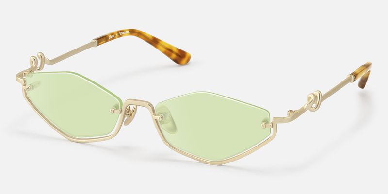Niseko - Brushed Gold Green Tinted Half Rim Shades by Vooglam