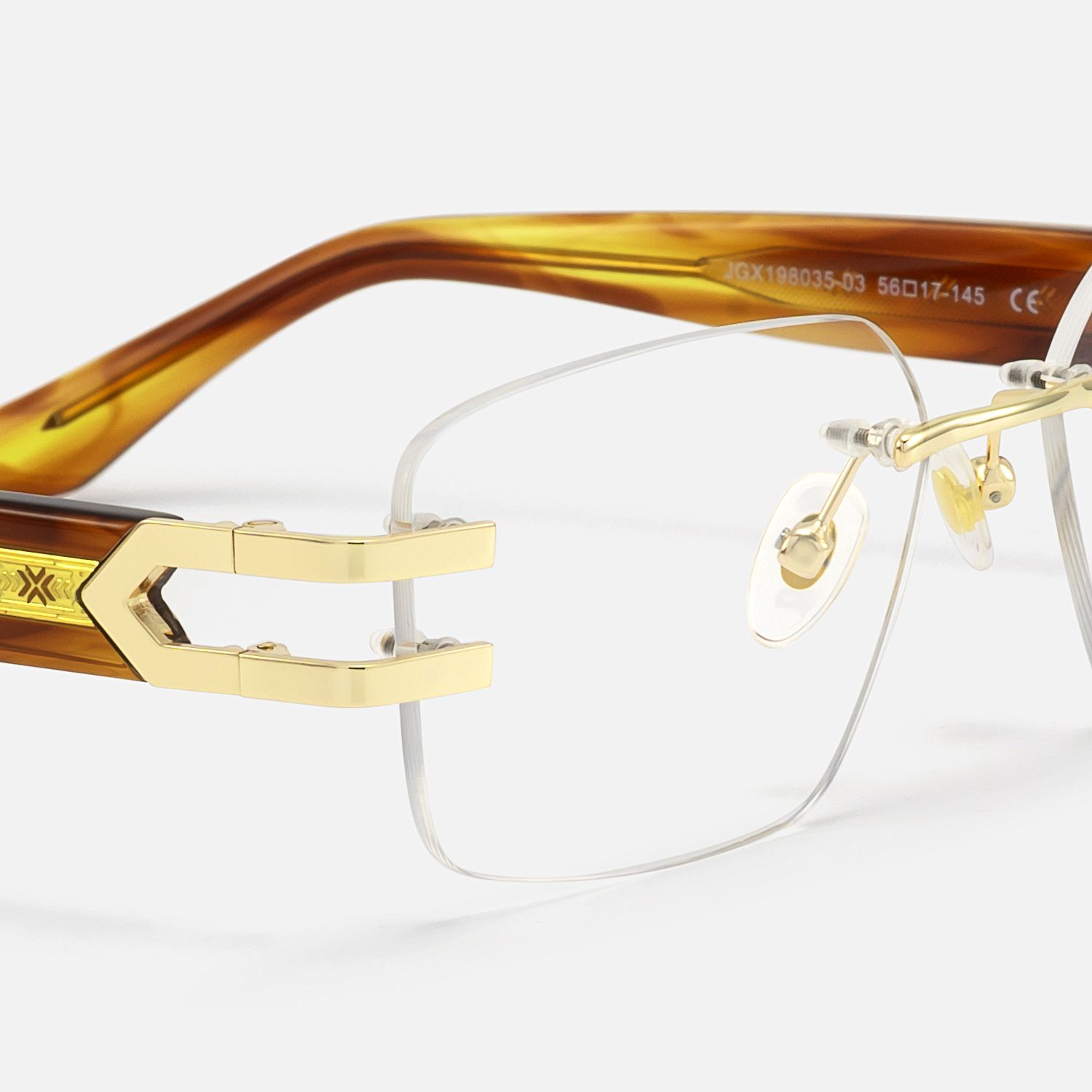 Aurum - Tortoise Rectangle Gold Rimless Glasses by Vooglam - Design Details