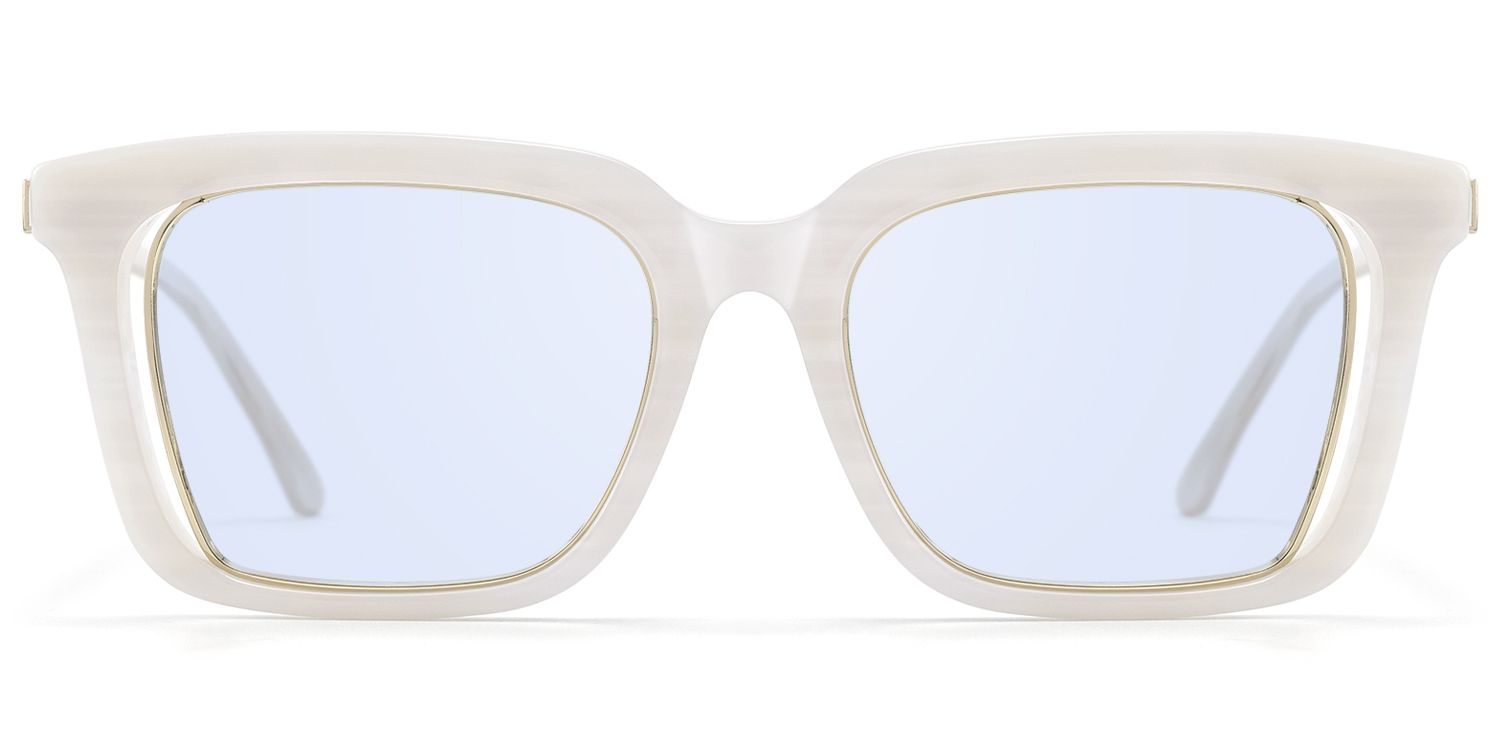 Chaparral - Blue Lens Rectangle White Sunglasses by Vooglam Product Details 1