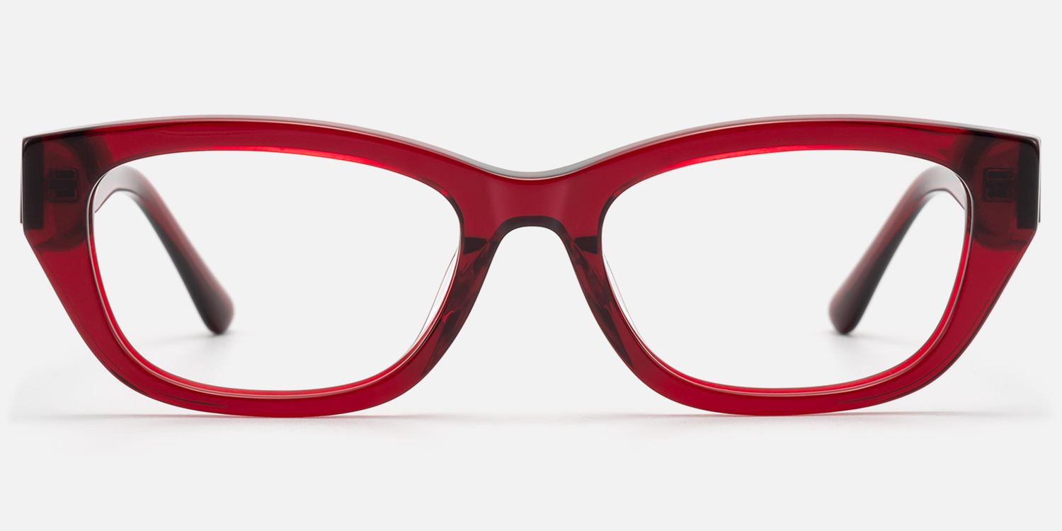 Riven - Bold Ruby Red Thick Cat Eye Frame by Vooglam - Angle View