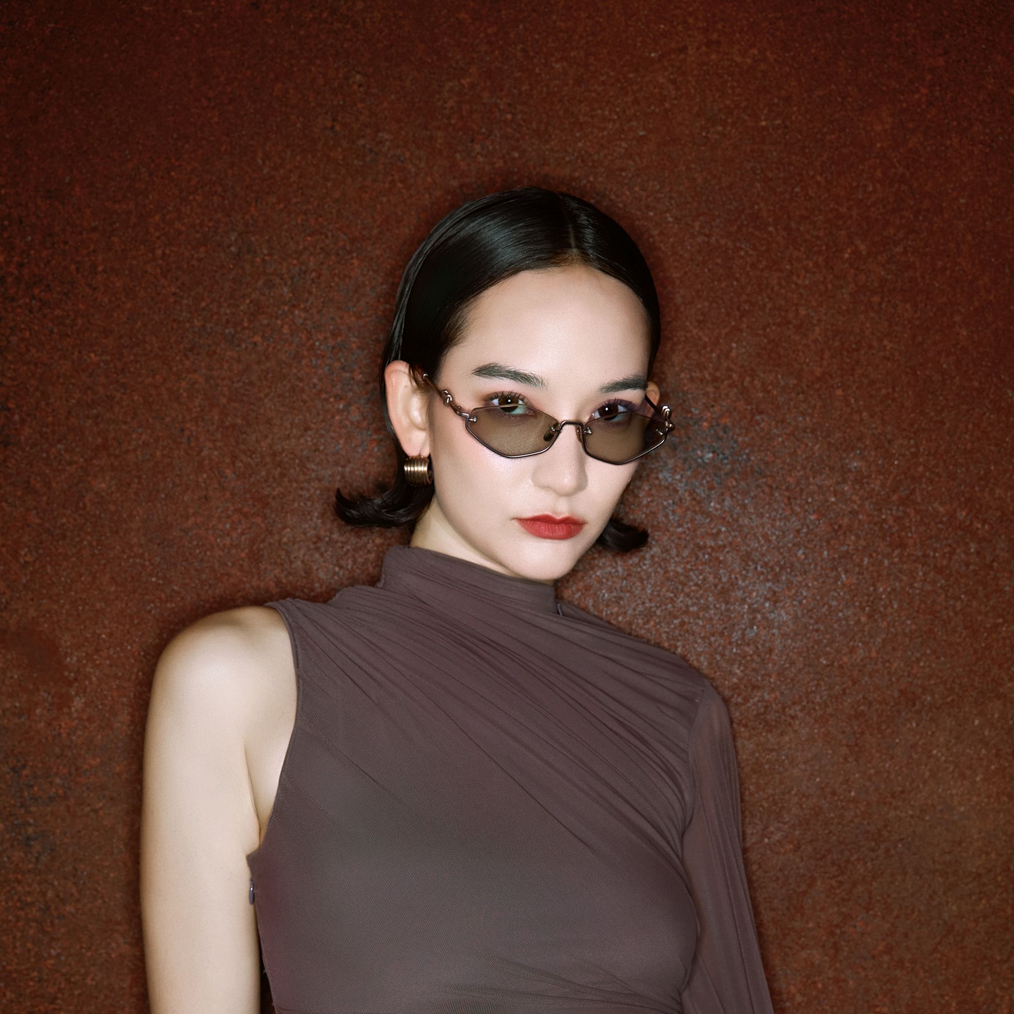 Niseko - Brushed Gold Green Tinted Half Rim Shades by Vooglam - Lifestyle Look
